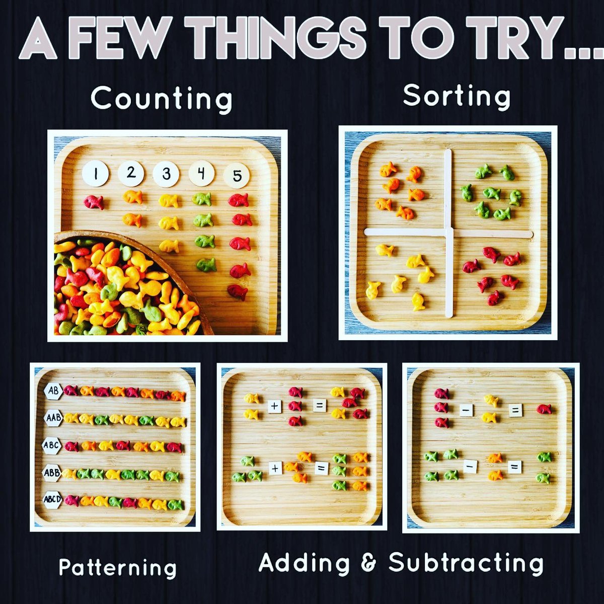FDK_Lightning's tweet photo. Try a little math while you snack! Snack crackers - especially rainbow ones-  can offer lots of ways to explore math concepts - counting, sorting, patterning, addition and subtraction. #notechmath #easymath #mathbehaviours #kindergarten #distancelearning https://t.co/4fOgejZFs6
