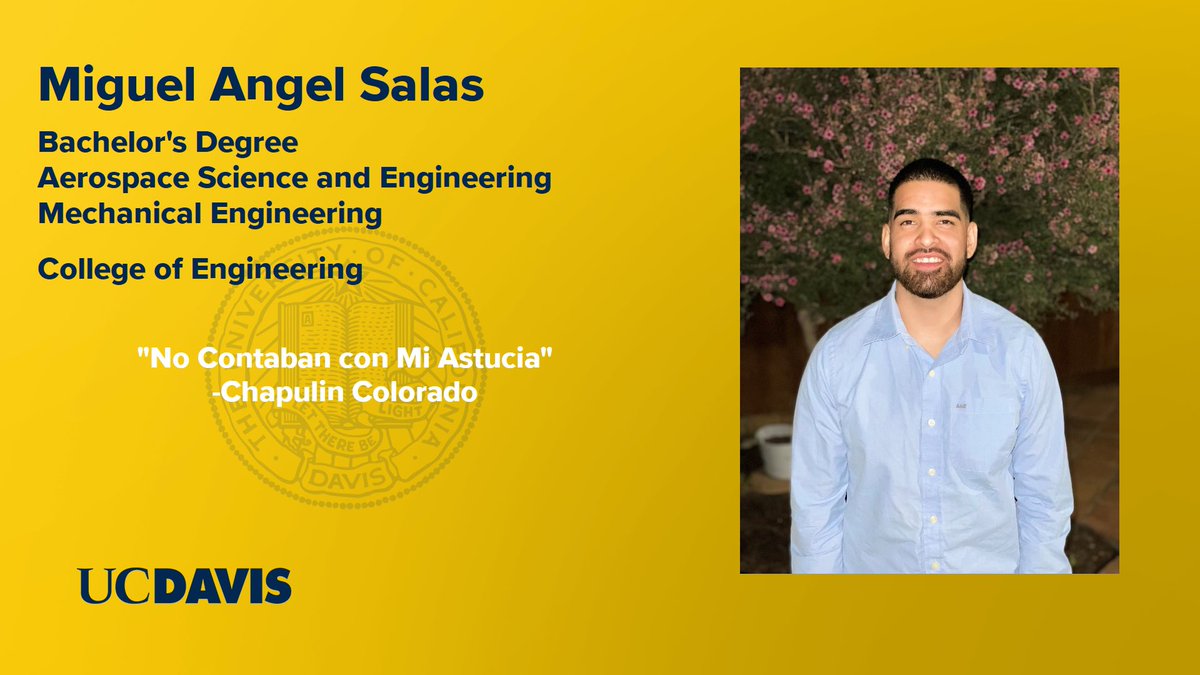 ITaatz's tweet photo. 2020 UC DAVIS College of Engineering Grad #SeniorSpotlight Miguel Salas. Miguel is, in my professional opinion, probably the smartest Engineer to graduate this year. Congrats Buddy!!!! #ucdavisgrad #UCDavisEngineering @UCDavisCOE @Masalas23 https://t.co/9Oub7oLLOp