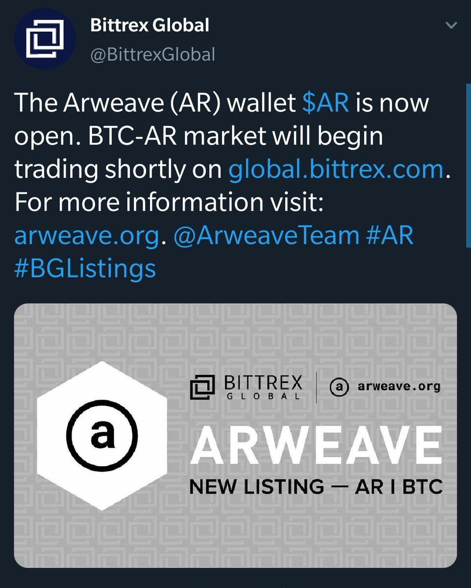 Arweave few days ago got listed on  @BittrexGlobal