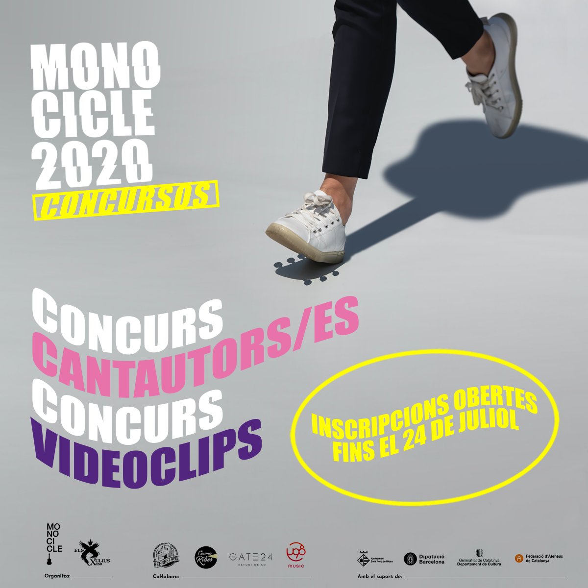 🎶Atenció! Obrim les inscripcions pels Concursos Monocicle!
✔️6è. Concurs de Cantautors/es
✔️2n. Concurs de Videoclips
🔸xulius.org/monocicle/
🔚 Teniu temps fins el 24 de juliol
Ànims i endavant amb la música!