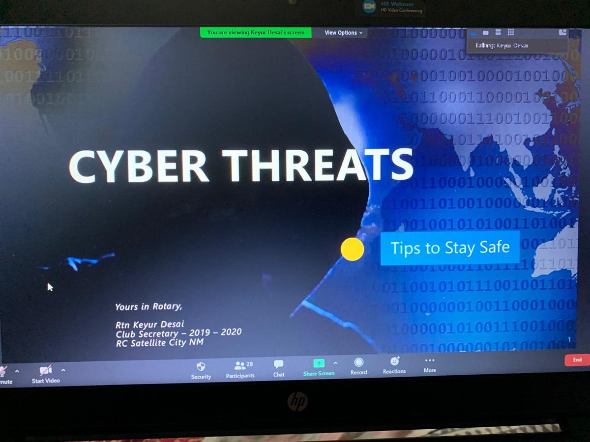 keydesai's tweet photo. Opportunity to share my learnings on “#CyberThreats - Tips to #StaySafe" with #Rotary club members over Online meeting across the Rotary District.
Agenda: -Cyber Threats #Awareness
#Tips #SocialEngineering #mobilesecurity
#HomeWiFiSecurity
#ParentalTips #KidsOnlineActivities https://t.co/6dvg6iN6DX