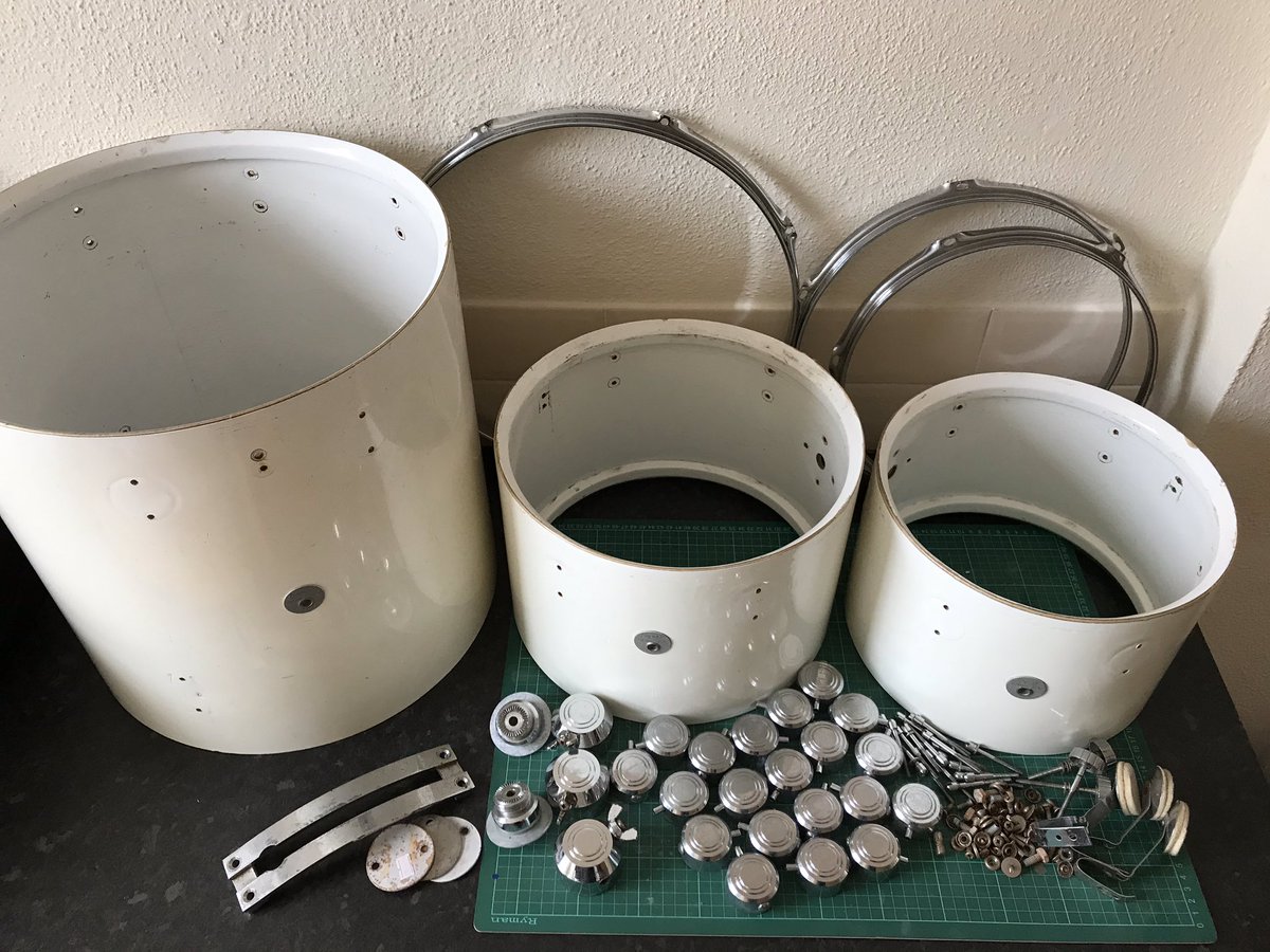 StuMartin_'s tweet photo. So it begins...1970’s White Hayman. (Lou Dias) Age 13 My first drum kit, I’ve owned this for 33 years...time for a lockdown restoration. https://t.co/4Bk9itBxgo