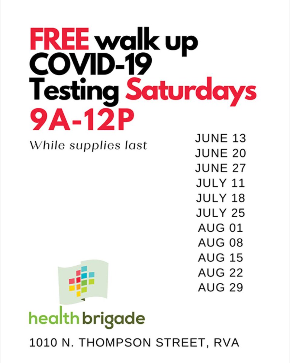 VCUHealth's tweet photo. #HealthBrigade ofrece pruebas GRATUITAS para COVID-19 para personas sin seguro y de comunidades de habla hispana. Mientras los suministros duren.
#HealthBrigade is offering FREE COVID-19 testing for the uninsured and Spanish-speaking communities. While supplies last. https://t.co/OR2RlSimJY