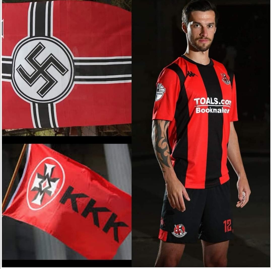 AJC96_'s tweet photo. @StephenFarryMP Crusaders kit definitely based on Racist groups/flags. Now Linfield with this kit. Irish league has gone to the dogs. Won't be back. https://t.co/gZVgNGuXNk