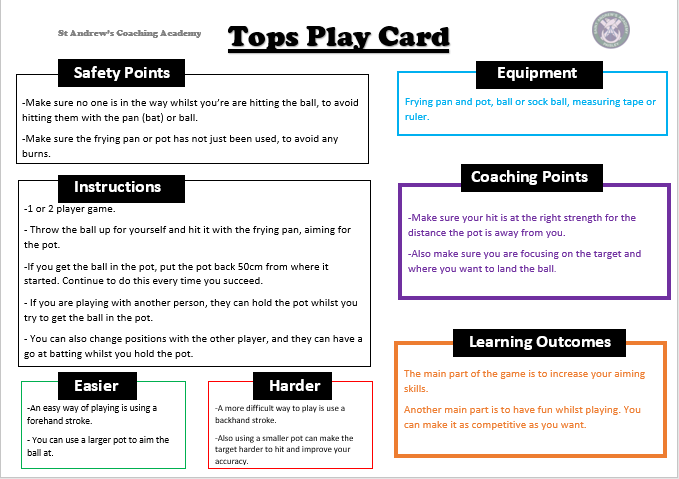 MissFarrellPE's tweet photo. Weekend Plans? Why not give one of @StAndrewsAcadPE excellent Coaching pupil's creative Tops Play Game a go. This game was designed using household items. Great work again this week from our Coaching Academyπ³
#becreative #gamesmaking https://t.co/vlHfyJ1MXX