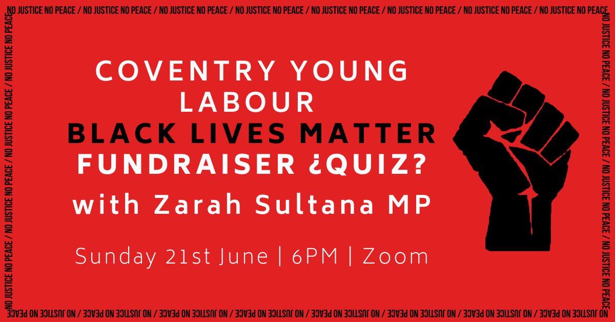 covyounglab's tweet photo. 📣 Young people in Coventry 📣

Join @zarahsultana @hudaelmi_ @nazifaz_ @heeebie &amp; more for a fundraiser quiz 6pm next Sunday 21st June to raise money for @UFFCampaign &amp; @Blkconsciouscov ✊🏿✊🏾✊🏽

Register here for the zoom👇
https://t.co/GKh45yZ6zU

#BlackLivesMatter https://t.co/h7lwHSoiMb
