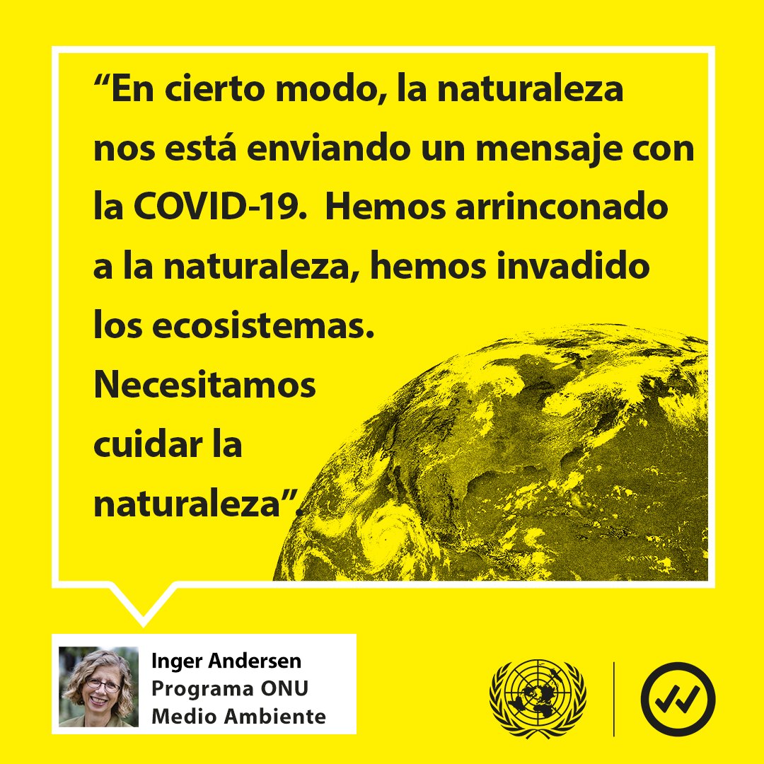 Naciones Unidas on Twitter: ""La naturaleza nos está enviando un mensaje la #COVID19. Hemos arrinconado a la naturaleza". -- La jefa de @UNEP_espanol, @andersen_inger, pide adaptar las políticas de #AcciónClimática para