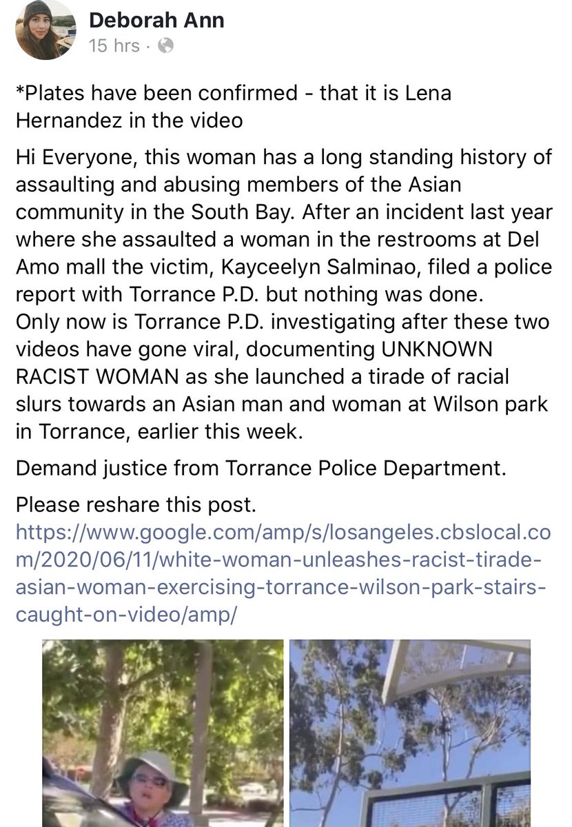 DepotGenius's tweet photo. Torrance Terror Karen updated info. It’s not Vickie it’s Lena Hernandez. #Karens  #KarenChronicles #Racist https://t.co/uDPM4RQiVB