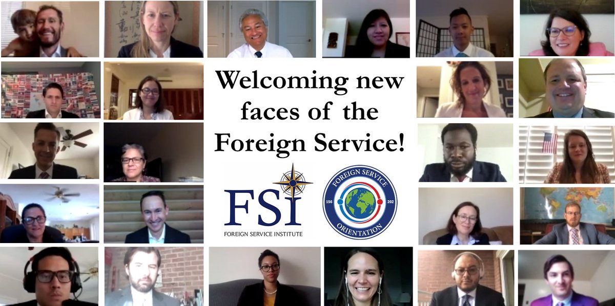 NFATCatState's tweet image. Meet some of the faces of #FSI’s current virtual orientation class of Foreign Service Generalists &amp;amp; Specialists. Today’s unprecedented global challenges require an orientation experience that will prepare our newest diplomats to represent the U.S. in a changing world. (1/3)