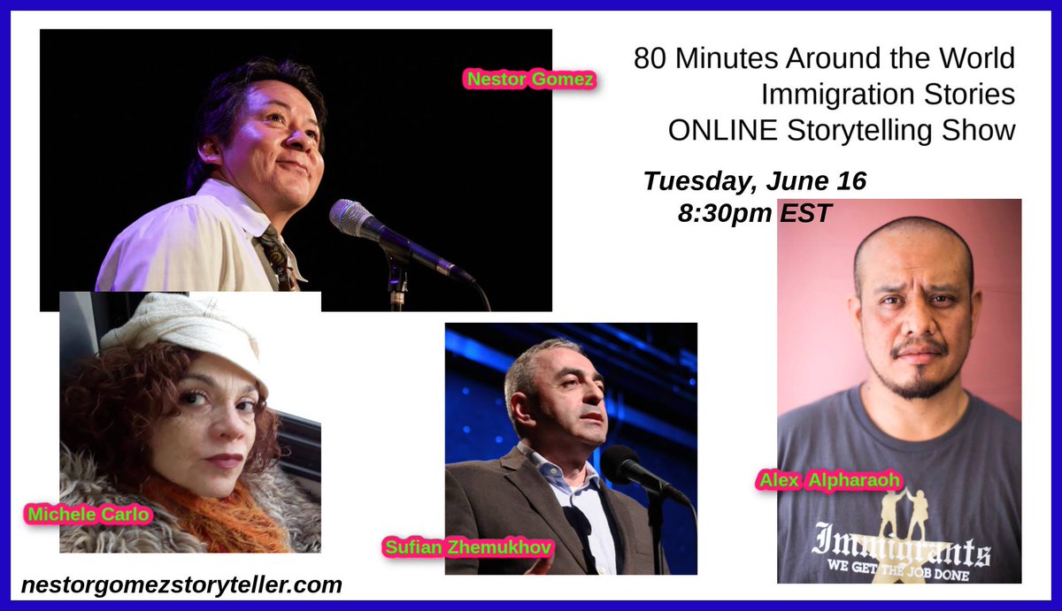 soloyochapin's tweet photo. This June 16 our Immigration Storytelling show #80MAW will go VIRTUAL.
Hosted by @geographer05 with stories by @ALPharaoh , @zhemukho, @Michele_asShell and our show's creator @soloyochapin
Check our web site for more details
@RAICESTEXAS @ConMijente
https://t.co/CL5zMmDjrX https://t.co/c8F1IyLGLy