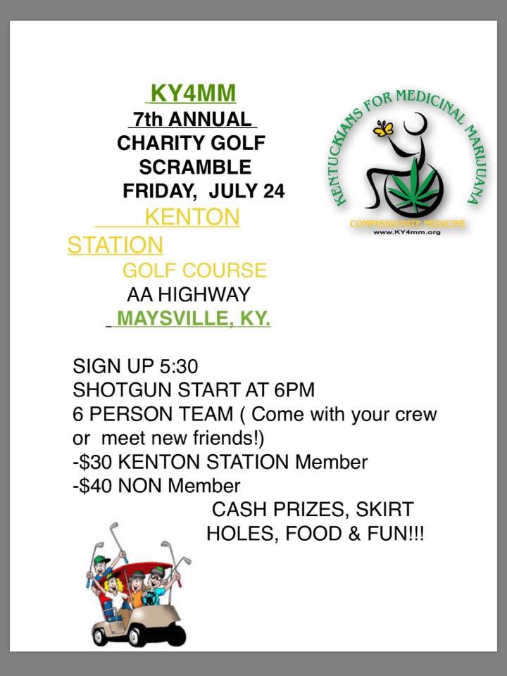 ky4mm's tweet photo. Make plans to attend the 7th Annual Kentuckian’s For Medicinal Marijuana Golf Scramble, Friday July 24th at the Kenton Station Golf Course in Maysville KY
Bring your friends & family. We’ll have golfing, food, & fun for the entire family #kygolf #charitygolfscramble #ky #ky4mm https://t.co/kurjRJ81yt