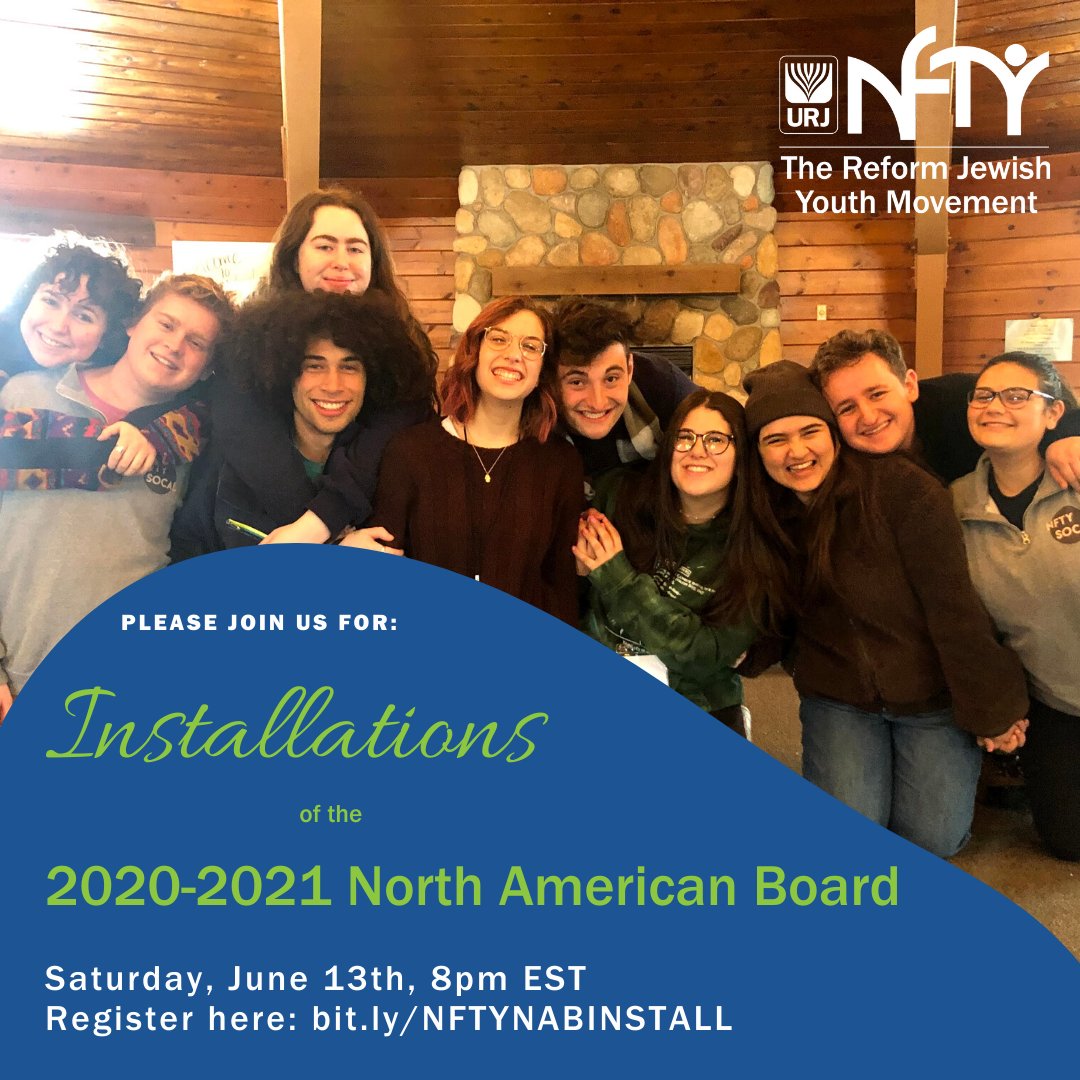 nfty's tweet image. Mechina begins tonight, which means tomorrow night we’ll be installing the 2020-2021 NFTY North American Board - and you’re invited! Join us in saying l’hitraot to a generation of leaders and ushering in a new one. Register now: bddy.me/2MS8UhR