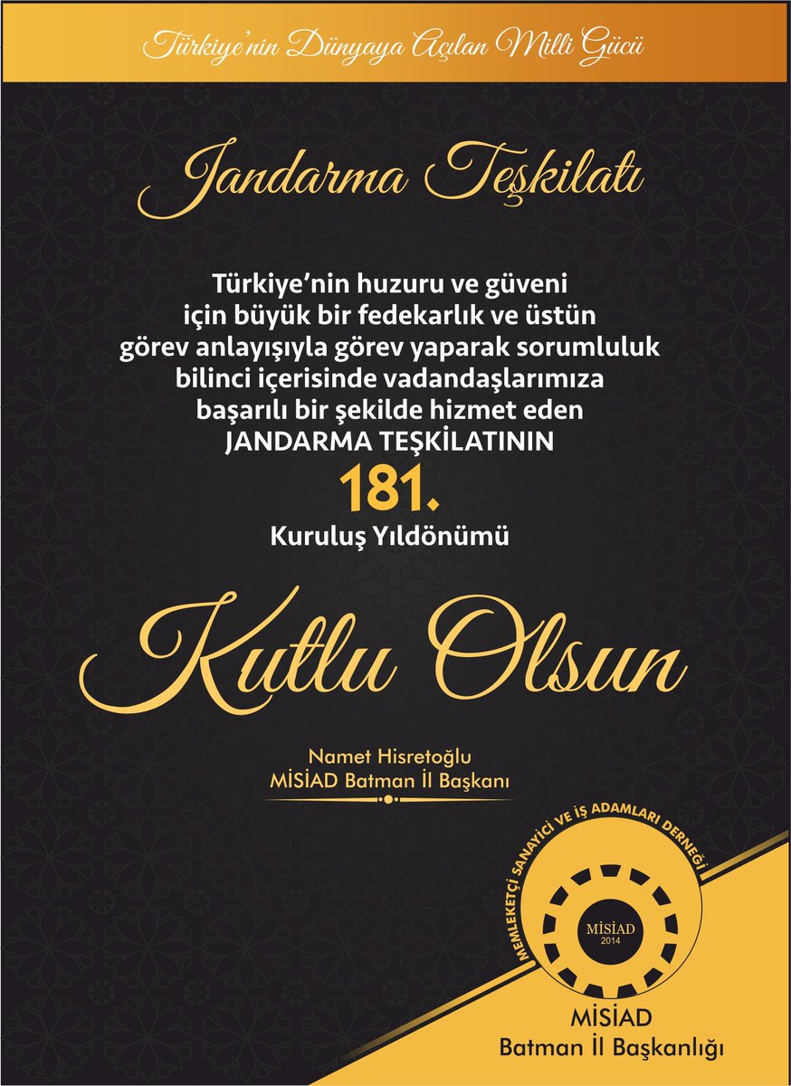 Jandarma Teşkilatının 181.Kuruluş Yıldönümü Kutlu Olsun