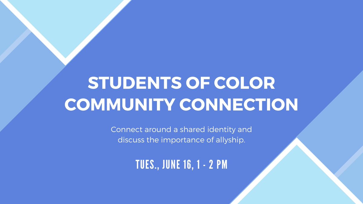ColumbiaGS's tweet photo. TUES. 6/16: Join #GSstudentlife for Students of Color Community Connection - develop a support network amongst peers and discuss the importance of allyship. Register: https://t.co/LTvdGWMiYK https://t.co/I4hT0WIc6V