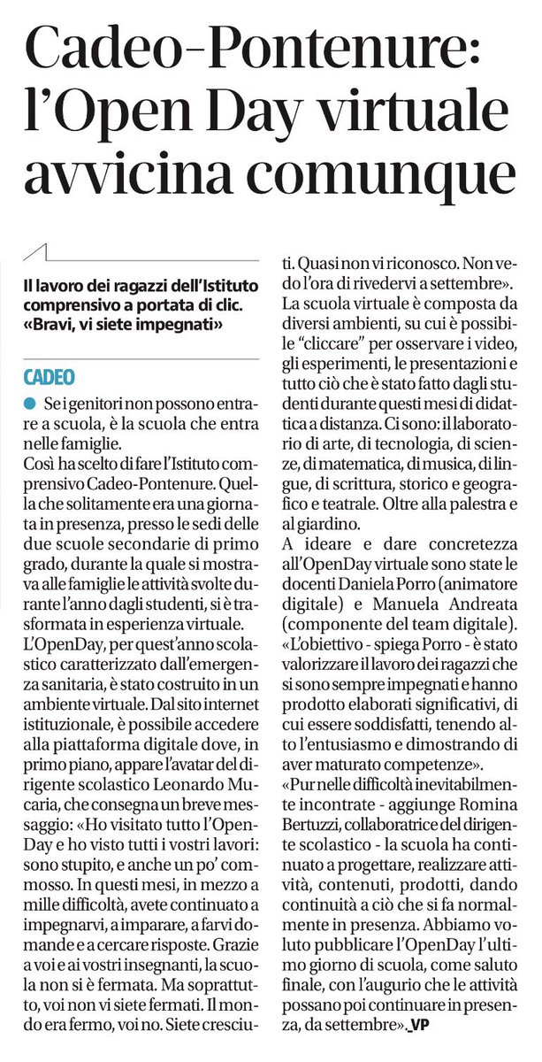 “Pur nelle difficoltà... la scuola ha continuato a progettare, realizzare attività, contenuti, prodotti, dando continuità a ciò che si fa normalmente in presenza.” (Prof.ssa R. Bertuzzi)
Libertà, 9 giugno
#icAmaldi