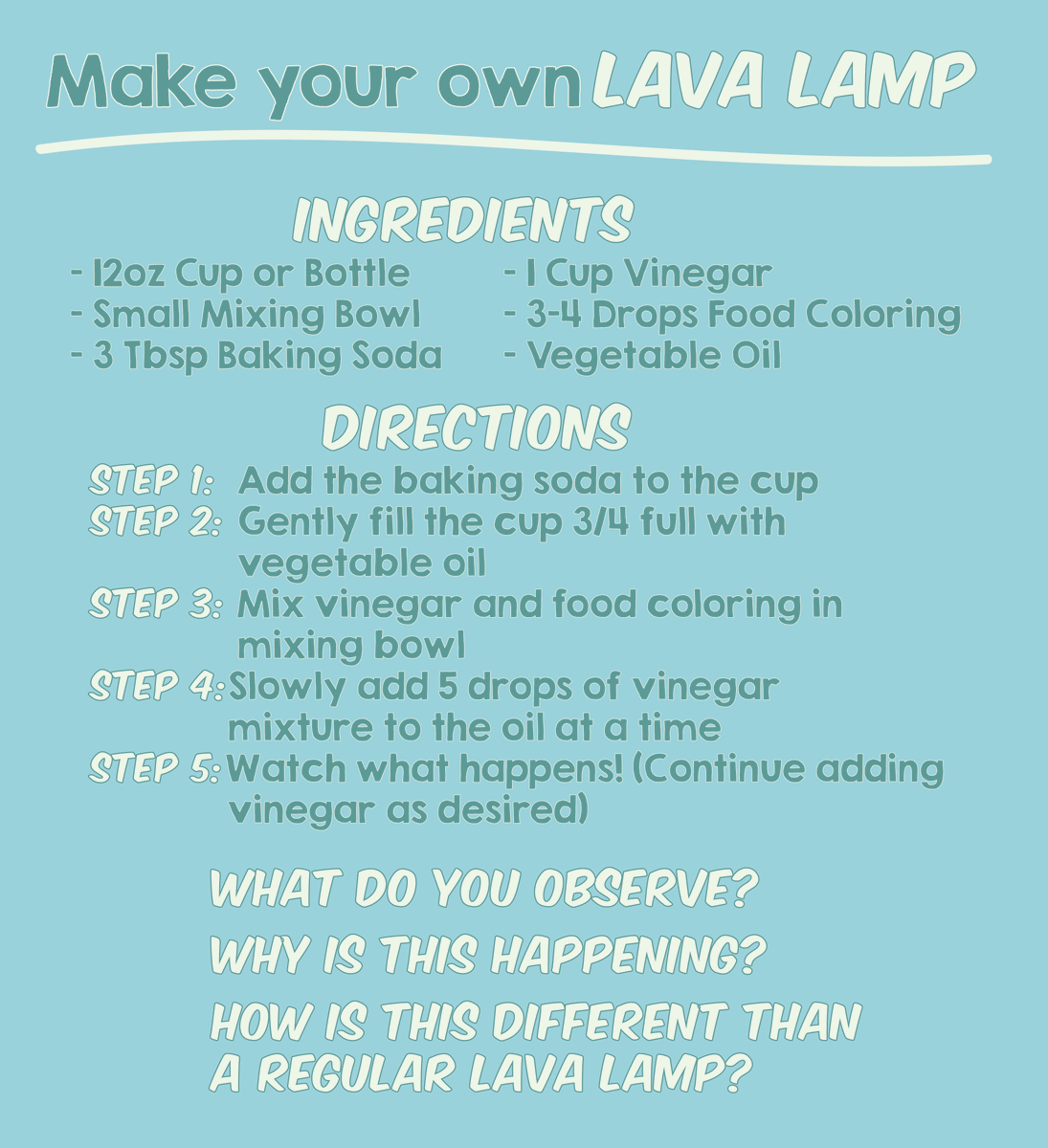 SCIOWA's tweet photo. Have you ever seen us make a lava lamp in our Crazy Chemistry program? Here's how to create your own at home. Give it a try, and let us know how it goes! #GoBeyondWithSCI https://t.co/U4uerlUb4M