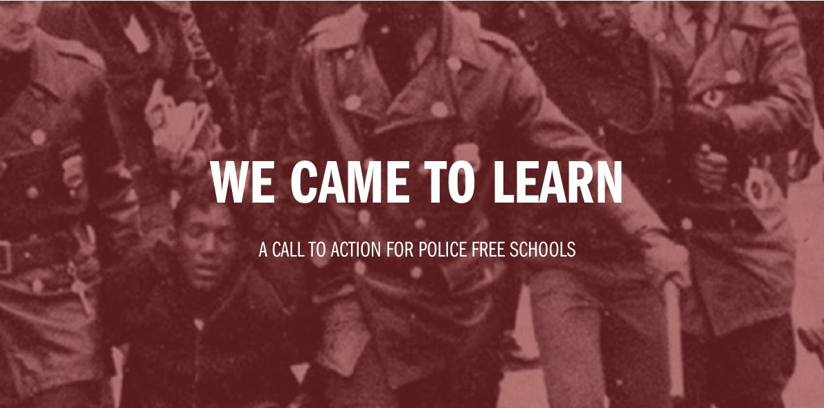 justschools's tweet photo. For a comprehensive understanding of the history of school policing, check out #WeCameToLearn: A Call to Action for #PoliceFreeSchools by @adv_project @4EdJustice: https://t.co/4775ziKtQ8 https://t.co/RHmtEnpnrV