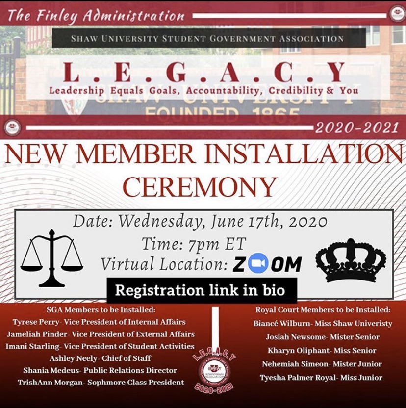 Join us this Wednesday, June 17th, 2020 at 7pm as we install our new members. #shawubears #shawu24 #shawu23 #shawu22 #shawu21 #legacysga