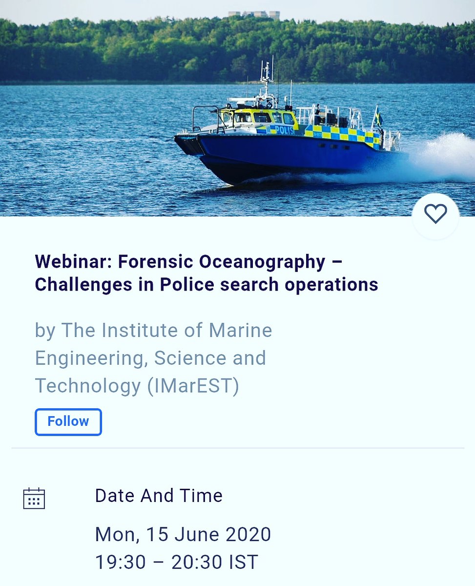 ForensicTimes's tweet image. #TheForensicTimes
#ForensicWebinar #ForensicEvent

 Another interesting webinar next week on #forensic #oceanography - challenges in police search operations 

Registration Link eventbrite.co.uk/e/webinar-fore… 

15/6/20 1500hrs BST