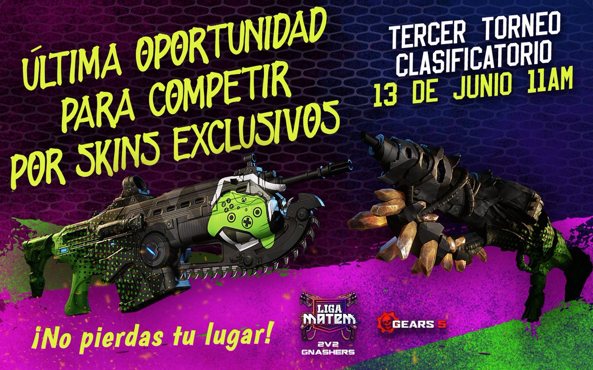MatemMx's tweet photo. El último torneo clasificatorio de esta temporada llega este sábado. ¿Te vas a quedar fuera?
Inscríbete ya https://t.co/xQQ3cdKWHG
#LigaMatem #matemgears5 #GearsofWar #Xbox https://t.co/8lTIXxGLCZ