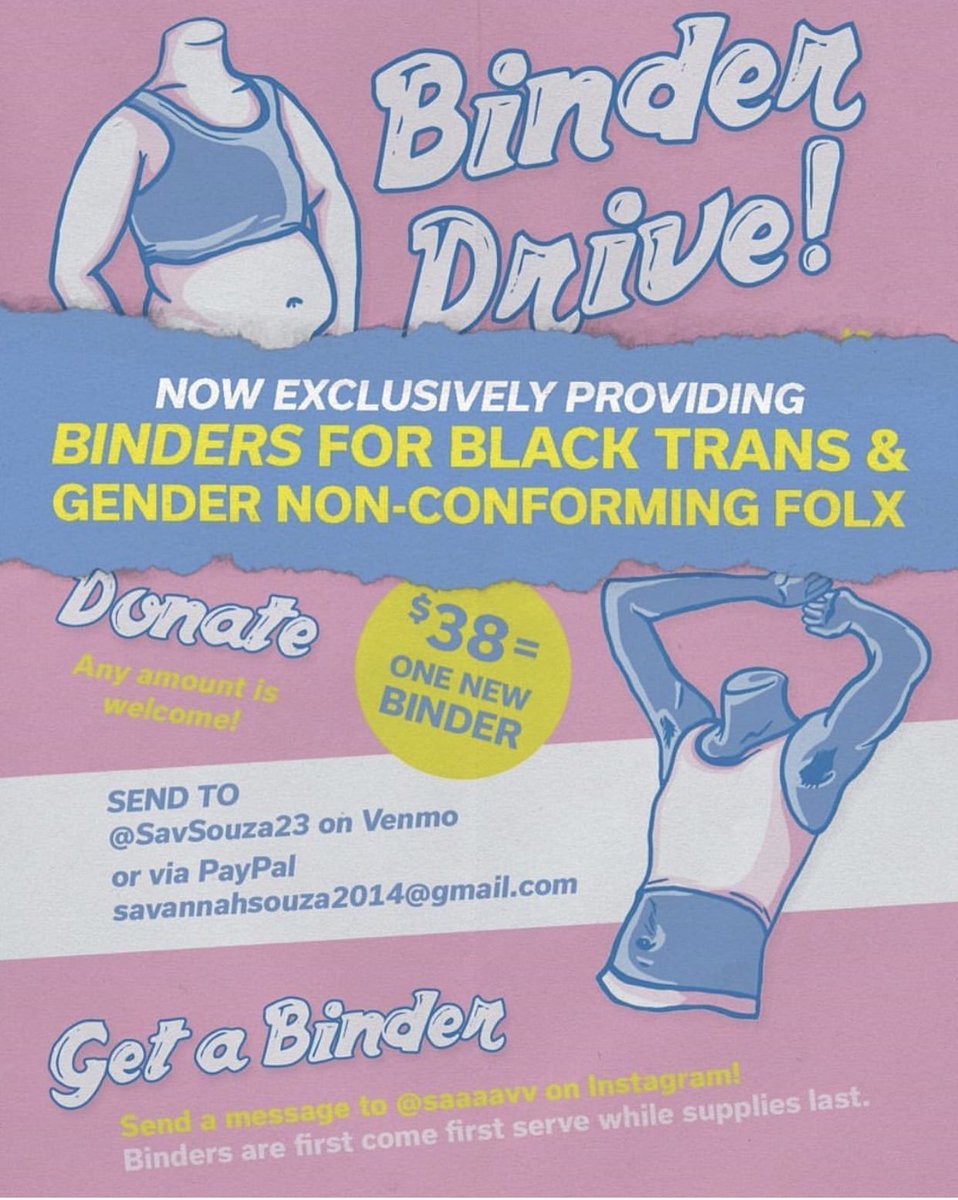 SOFTPRlNTS's tweet photo. black trans/nonbinary people in need of FREE binders!!! if you need a binder dm @/saaaavv on instagram! https://t.co/iSDaK2HE6a