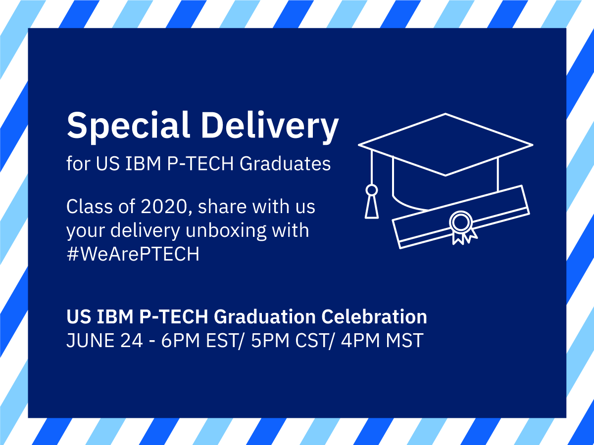 Attention class of 2020! Our P-TECH team is sending you a graduation gift😄! We hope you find it to be great! Share your unboxing with us using the hashtags: #WeArePTECH #VirtualGraduation