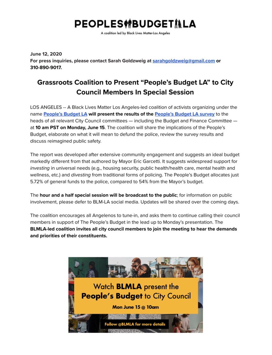 We surveyed 18k Angelenos &amp; engaged 32k in participatory budgeting. We keep pushing @mayorofla to adopt the people’s budget. 
On Monday at 10am we’ll present to LA City Council. #PeoplesBudgetLA #DefundThePolice @wp4bl @peoplescitycouncil @groundgamela @sunrisemvmtla <a href="/KtownforAll/">Ktown for All 💜❤</a>