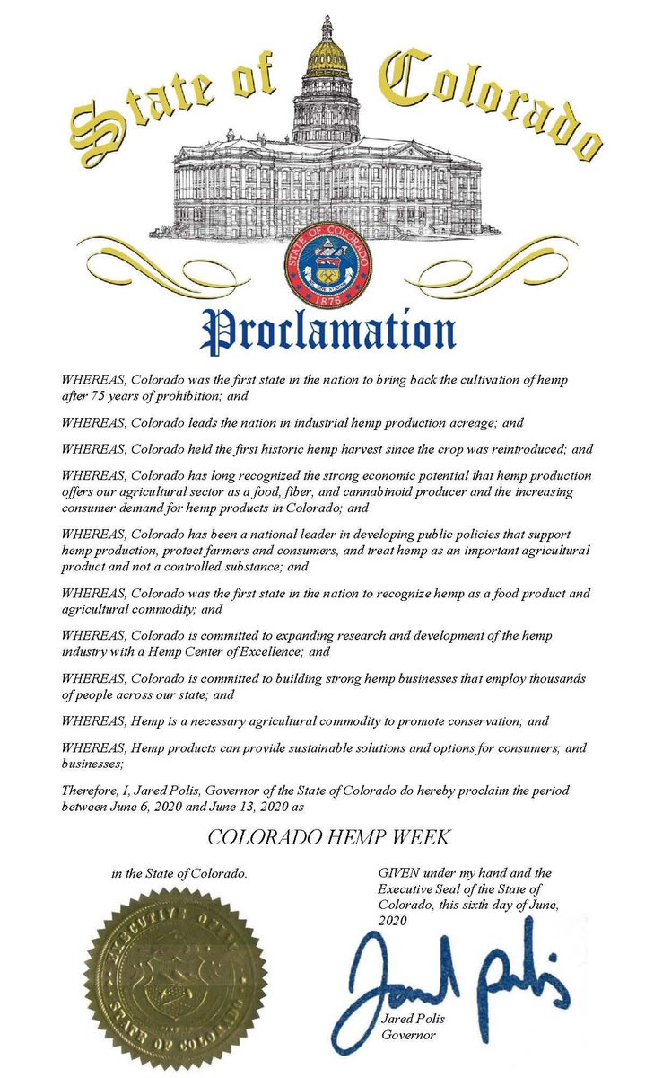 BlueForestFarms's tweet photo. Its official! ๐ #hempweek #colorado ๐ https://t.co/BgkCQqjGSK