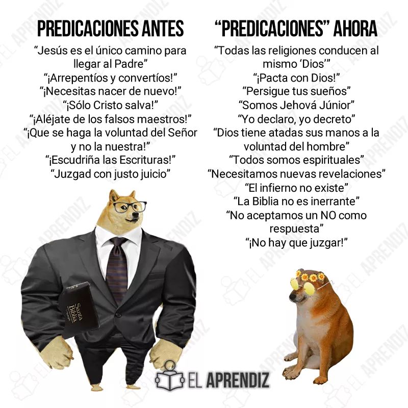 AprendizBiblico's tweet photo. #Memesterio | Aunque por la gracia y la misericordia del Señor aún queda un remanente de predicadores que enseñan la sana doctrina, es un hecho que en estos últimos tiempos se ha tergiversado el Evangelio con el objeto de suavizarlo y darle un enfoque hippie y humanista. https://t.co/KhRerzjtGi