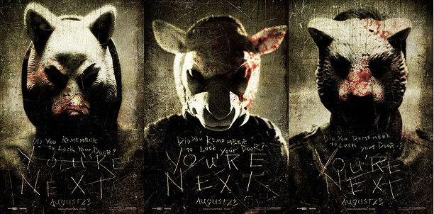 [for rent on Prime] You're Next (2011) A solid  #dinnerparty  #slasher set around a quasi family reunion. Right after it came out, I was hoping for a sequel or even franchise.  #dinnerpartyhorror  #masks  #horror  #animalmasks  #familydrama (4/X)