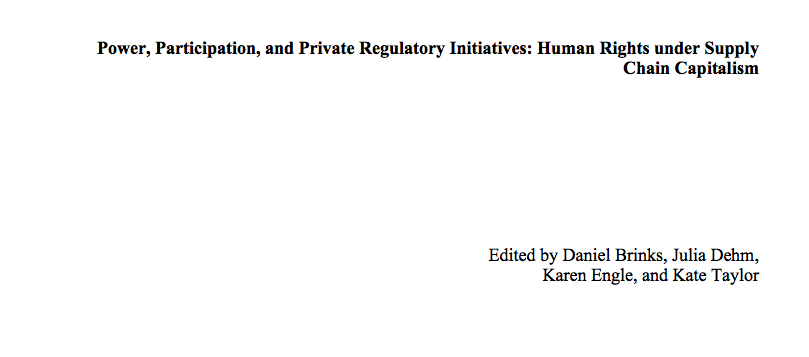 juliadehm's tweet photo. This project has been a LONG time in the works, so I'm thrilled to share that the book "Power, Participation, and Private Regulatory Initiatives: Human Rights under Supply Chain Capitalism" I co-edited with Dan Brinks,@kengle4 &amp; Kate Taylor has been sent to Penn Press! https://t.co/TVv5HDFtVg