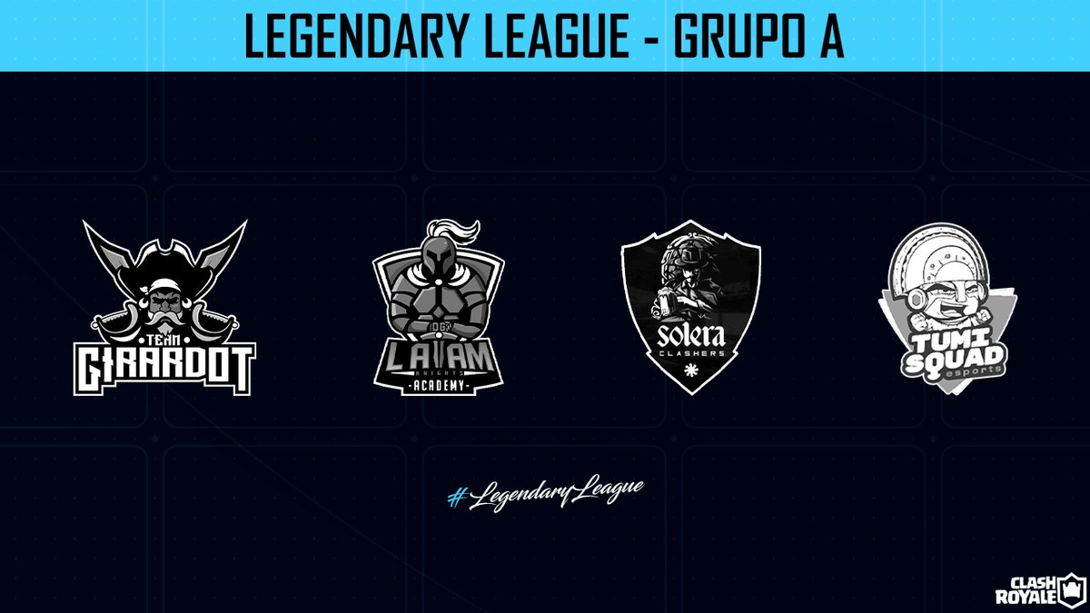 #CR Les presentamos el Grupo A

▫️¡Mucha suerte en la Arena!

🇨🇴@Team_Girardot 
🌎@LATAMKNIGHTSAC 
🇻🇪<a href="/SoleraClasher/">Solera Clashers</a> 
🇵🇪<a href="/EclubTumi/">Tumi Squad</a> 

#LegendaryLeague
