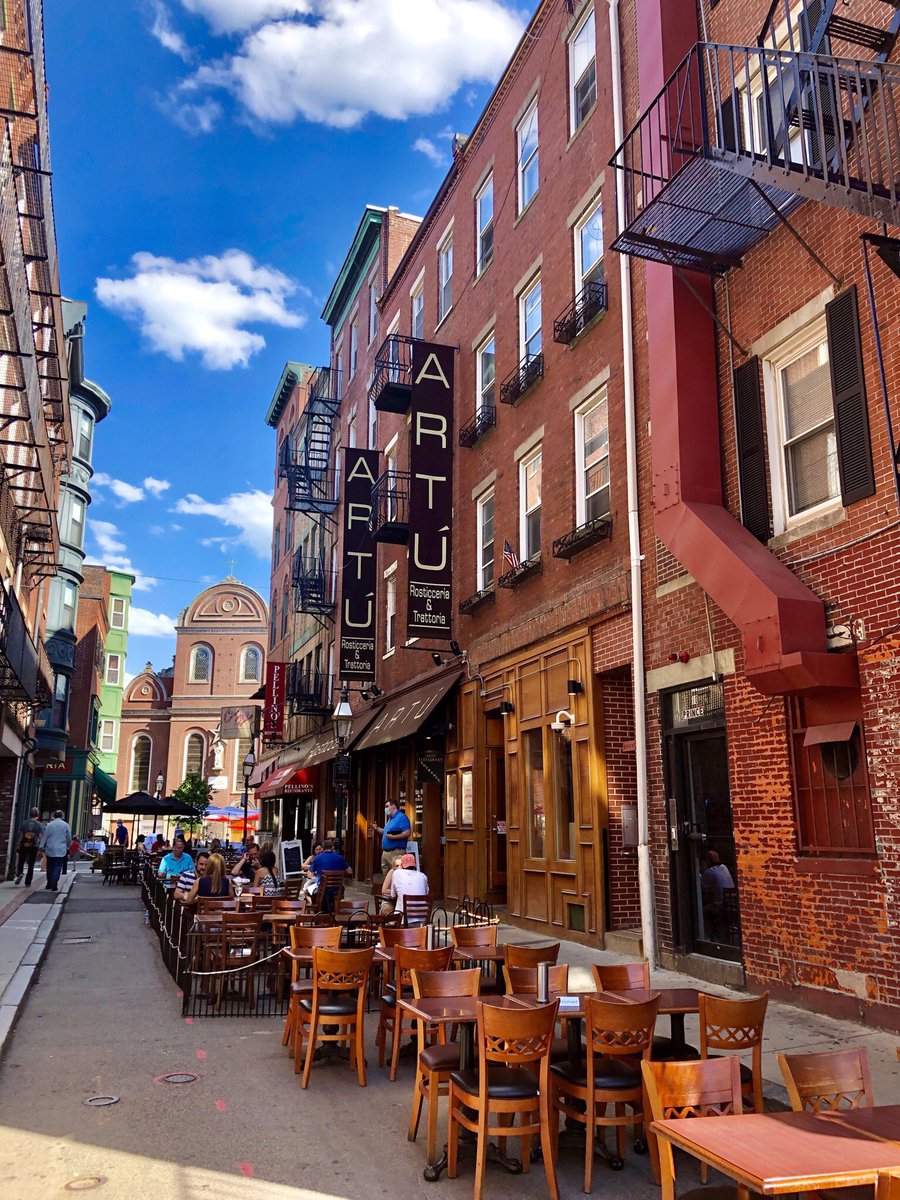 Which adorable European city is this, with dining in the streets? Hold on, that’s Boston’s North End. With the stroke of a pen and new rules, the street is transformed for al fresco dining.  A new place, a new experience. #CitiesForPeople Pic HT <a href="/berkie1/">Jonathan Berk</a>