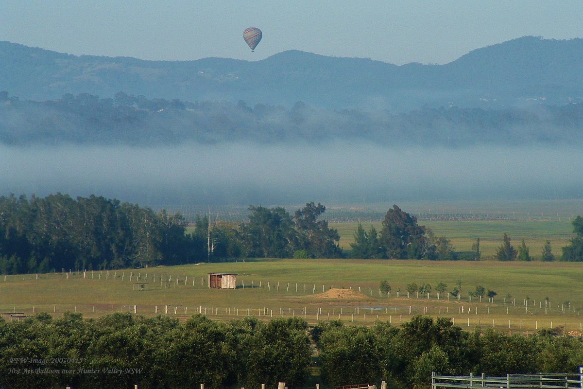 Hot air balloon above the #HunterValley morning mist near #NewcastleNSW #NSW #NewSouthWales #Australia #Avgeeks