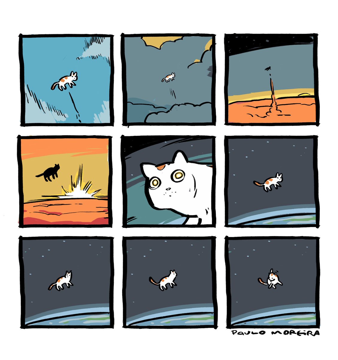 paulomoreria's tweet photo. uma seriezinha de 8 tiras do gato que fiz em 2018 🐱✨ https://t.co/u77IwIUbB1
