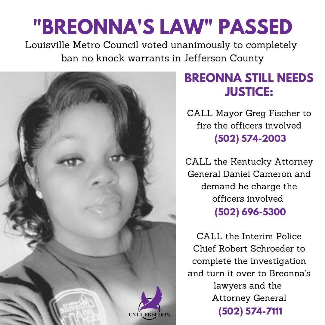 LET’s KEEP DEMANDING JUSTICE FOR #BreonnaTaylor 👇🏾🙏🏾
NO OFFICERS ARRESTED, CHARGED, OR CONVICTED STILL