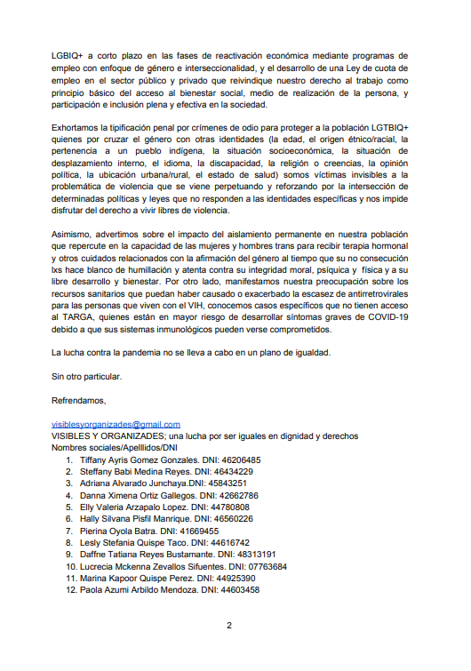 tiffayris's tweet photo. CARTA AL ESTADO: Denunciamos el incremento de la vulnerabilidad de la población transgénero en tiempo de pandemia.

@presidenciaperu @MartinVizcarraC
@pcmperu @VicAZeballos @MimpPeru @GloriaMonteneg @MidisPeru @MinjusDH_Peru @congresoperu @MerinoDeLama @Defensoria_Peru @PNUDperu https://t.co/rDy8SUVxYb