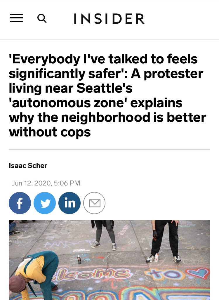  @thisisinsider is shooting up the leaderboard with this uniquely asinine take that interviews exactly one protestors who won’t even give his last name to pass judgement on  #SeattleAutonomousZone. Journalistic malpractice.