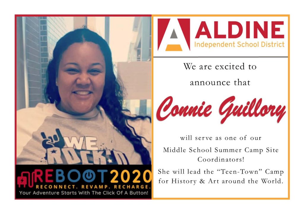 I am please to be named as the Summer Camp MS Site Coordinator for Teen Town and Art Around the World! I currently serve as History Skills @JonesMS_AISD and I am a product and parent of Aldine! Let’s get Reconnected! @Msreboot2020A @AldineISD @MrJNickerson #WeAreAldine