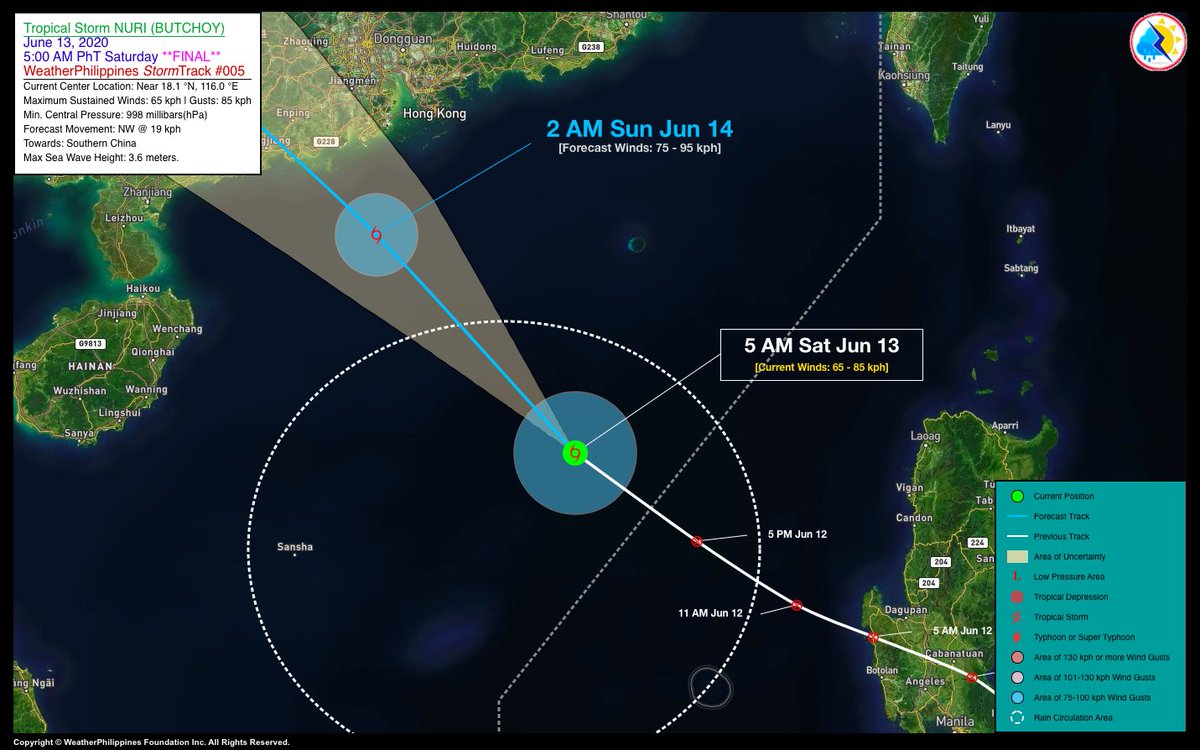 WeatherPH's tweet photo. #ButchoyPH exits PAR…now a Tropical Storm (TS) with international name “NURI” (meaning: Malaysian Parrot)…will make landfall over Southern China tomorrow.
*This is the Final Update on this cyclone.
For more info, please visit: https://t.co/cyWNB6OWzH
Stay safe as always! #Nuri https://t.co/p5kaNmQ5rL