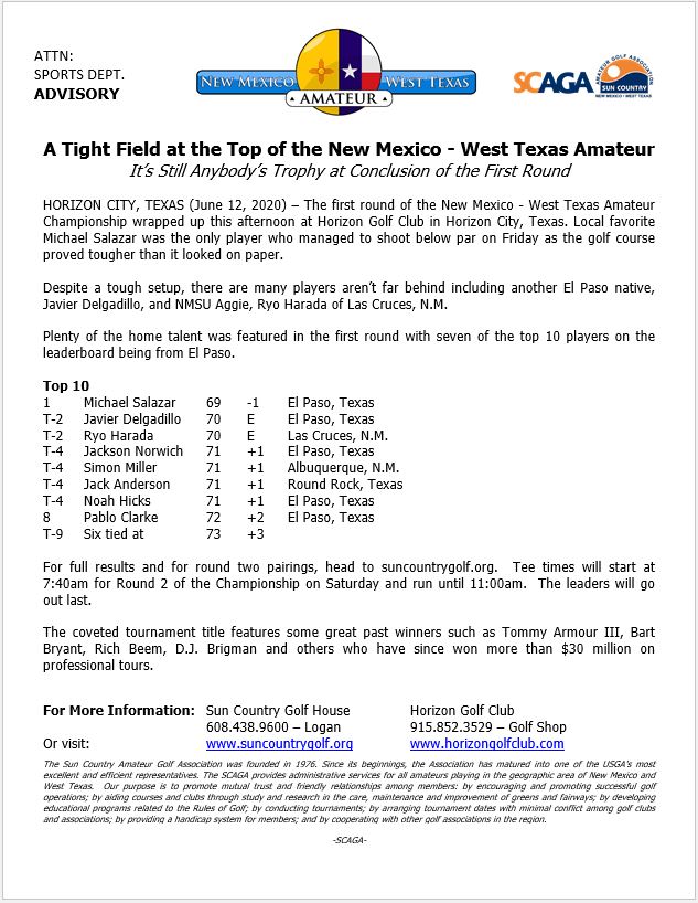 First round is in the books at the New Mexico - West Texas Amateur.....