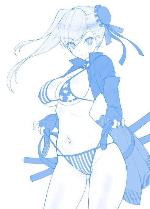 星条旗ビキニ 武蔵ちゃんrkgk   本日の進捗。#今日のらくがき 