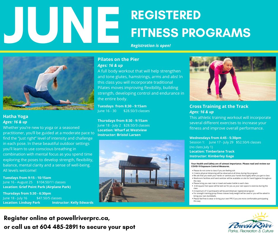 Our outdoor fitness programs start next week! Rain or shine we have you covered - our back up plan is to use the Complex dry rink.  Register online now at bit.ly/3hj8W0i, or give us a call Monday - Friday from 8:30am - 4:30pm.