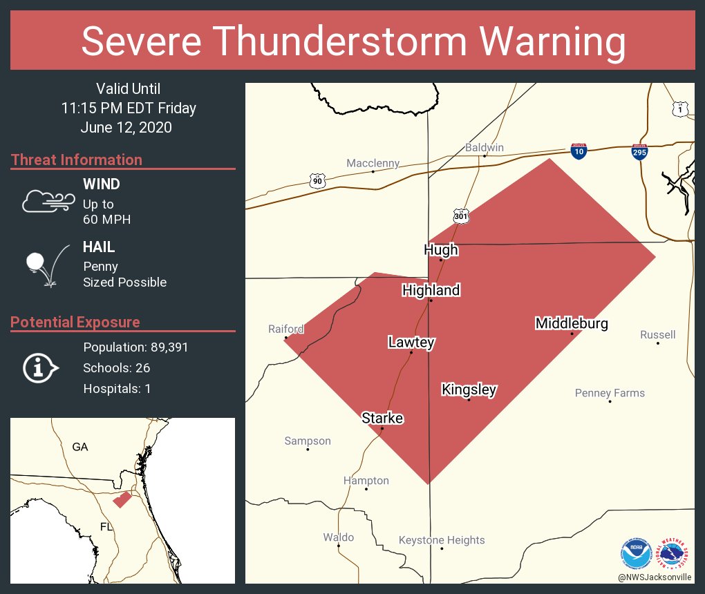 Severe Thunderstorm Warning including Middleburg FL, Starke FL, Lawtey