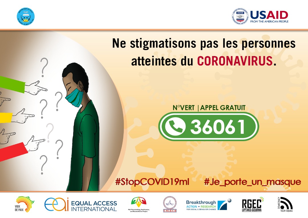 AnaraRhissa's tweet photo. Non à la stigmatisation des personnes atteintes du CORONAVIRUS!
#StopCOVID19ml
#Je_porte_un_masque
#EqualAccessMali https://t.co/brf9nbEebD