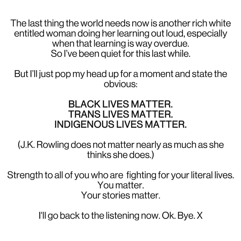 Strength to all of you who are fighting for your literal lives. #BlackLivesMatter #IndigenousLivesMatter #TransLivesMatter