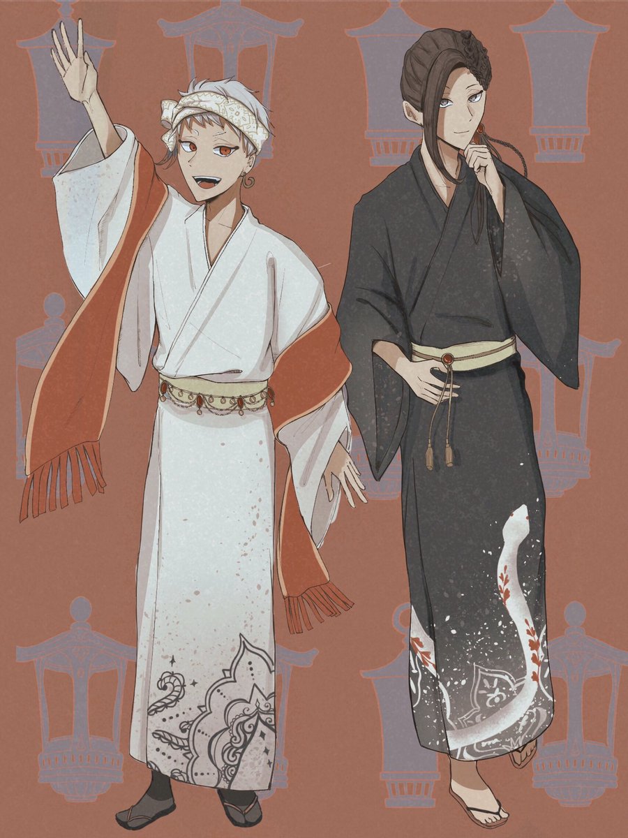 ツイステ スカラビア和装 ツイステファンアート カリム ジャミル スカラビア ツバメのイラスト