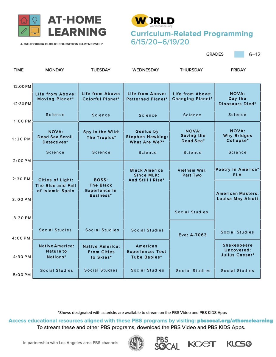 Below is a look at this week’s AtHome Learning schedule and what