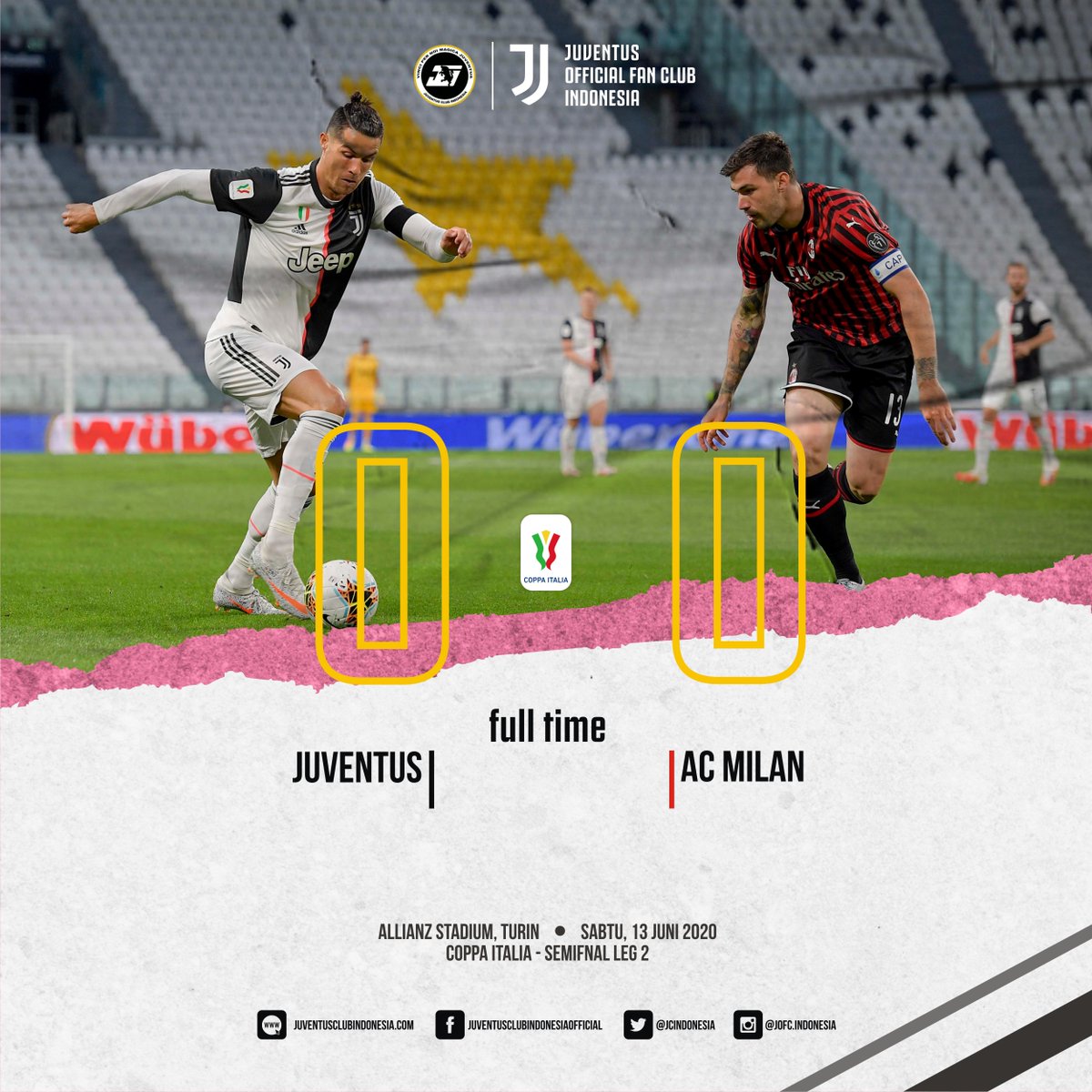 Hasil pertandingan: Juventus 0-0 AC Milan

Juventus melangkah ke final Coppa Italia berkat keunggulan agresivitas gol tandang.

Andiamo in finale!

Selengkapnya di sini bit.ly/3hrJQwu 

#CoppaItalia #JuveMilan