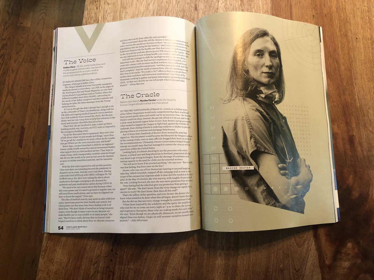 Especially proud of our Oregon Woman 2020 feature, spotlighting the work of phenomenal female physicians <a href="/SMeieran/">Sharon Meieran</a> @srchadaga <a href="/doctormaxine/">Maxine Dexter, MD, FACP</a> <a href="/choo_ek/">Esther Choo, MD MPH</a> <a href="/DrValGriffeth/">Val Griffeth, MD, PhD</a> and my personal favorite, the Twitter-less Dr. Vesna Jovanovic. Thank you to all of them for making time for us!